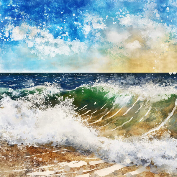 Aquarelle de vagues s'écrasant sur une plage Aquarelle de vagues s'écrasant sur une plage