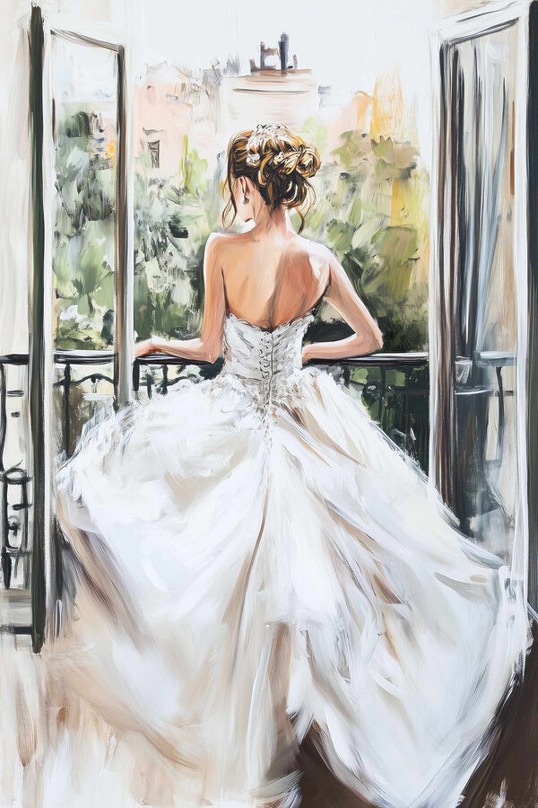 Painting of a woman in a white dress