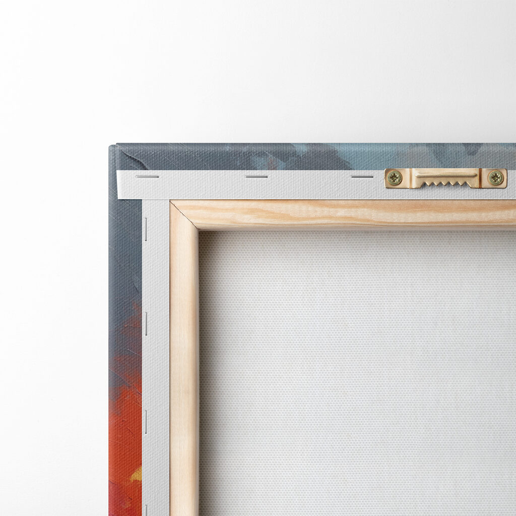 A painting of a beach with palm trees and a sunset