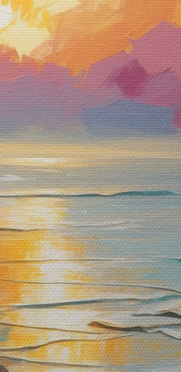 Peinture d'une plage avec des palmiers et un coucher de soleil Peinture d'une plage avec des palmiers et un coucher de soleil