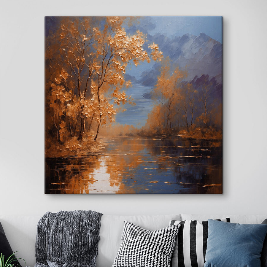 Une peinture d'arbres et d'eau