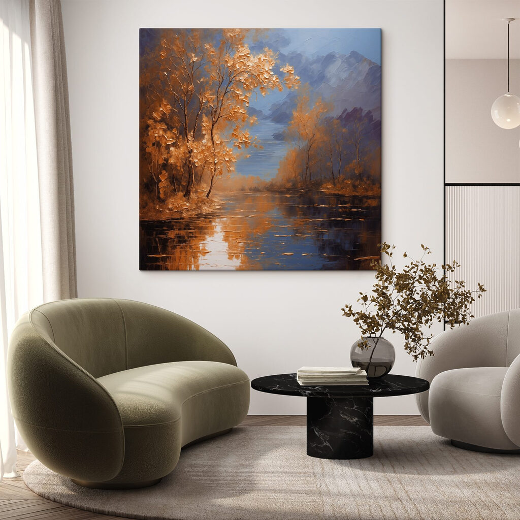 A painting of trees and water A painting of trees and water