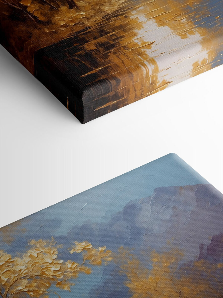 Une peinture d'arbres et d'eau