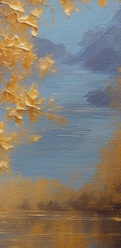 A painting of trees and water A painting of trees and water