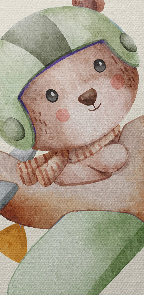 Peinture à l'aquarelle d'un ours en peluche dans un avion Peinture à l'aquarelle d'un ours en peluche dans un avion