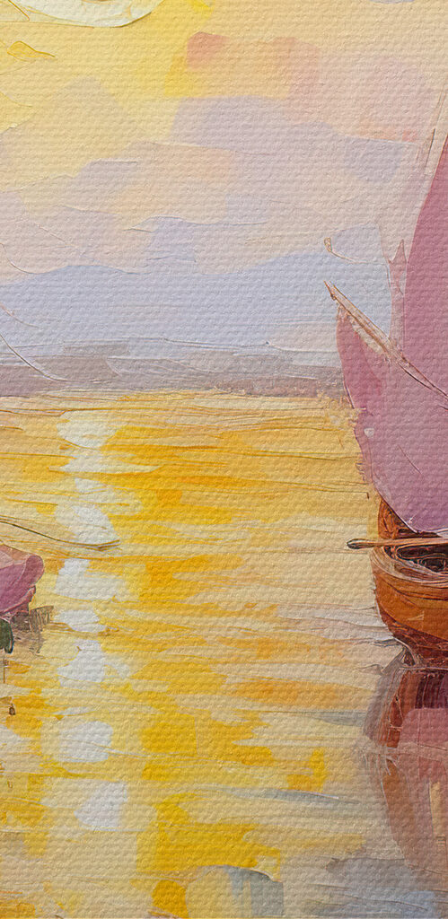 A painting of boats on water