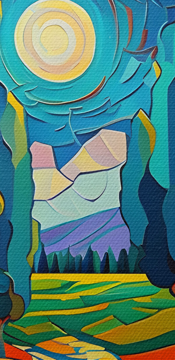 Un paysage coloré avec des arbres et un chemin Un paysage coloré avec des arbres et un chemin