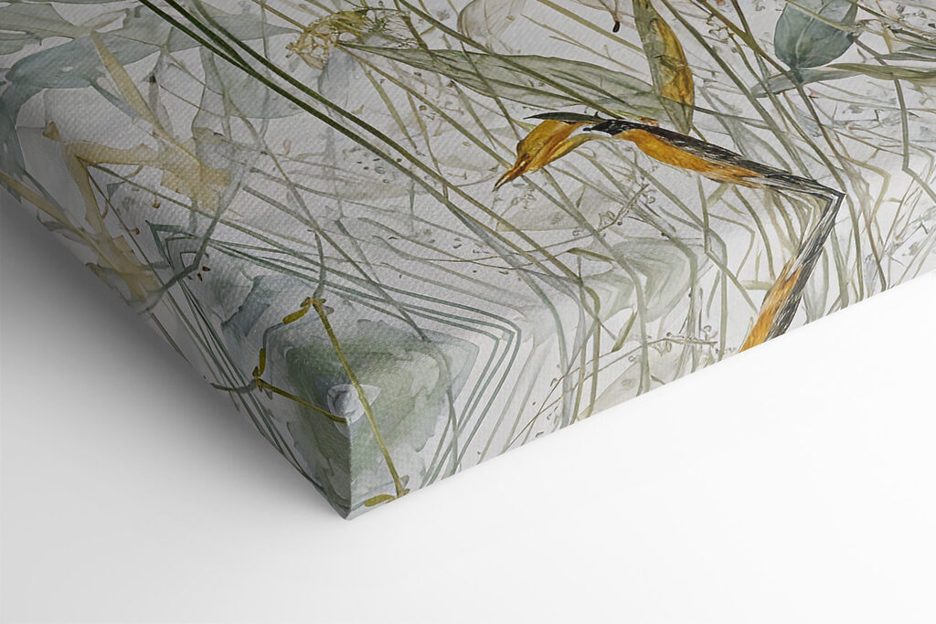 A painting of flowers and leaves