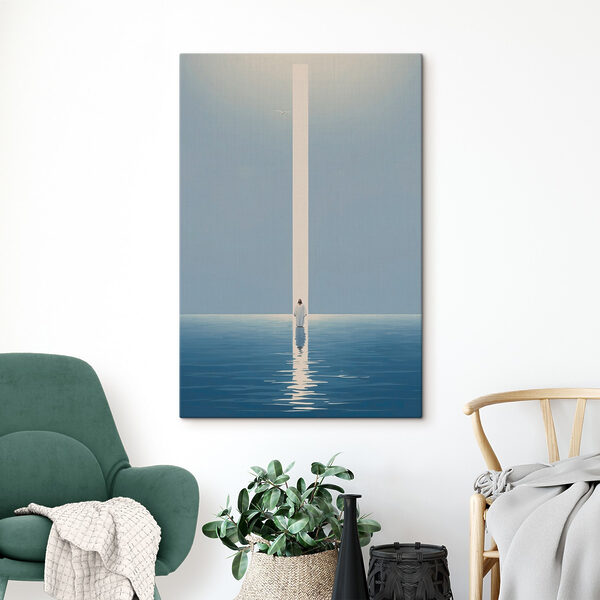 Une personne se tenant dans l'eau avec un faisceau lumineux Une personne se tenant dans l'eau avec un faisceau lumineux