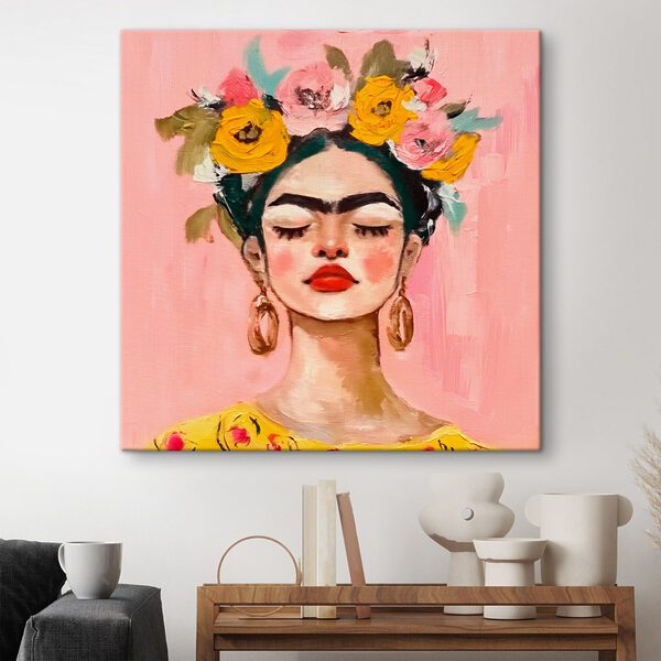 Peinture d'une femme avec des fleurs dans les cheveux Peinture d'une femme avec des fleurs dans les cheveux