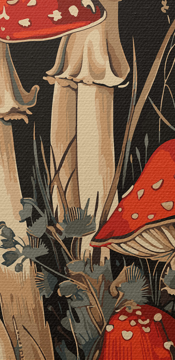 Une peinture de champignons et de plantes Une peinture de champignons et de plantes