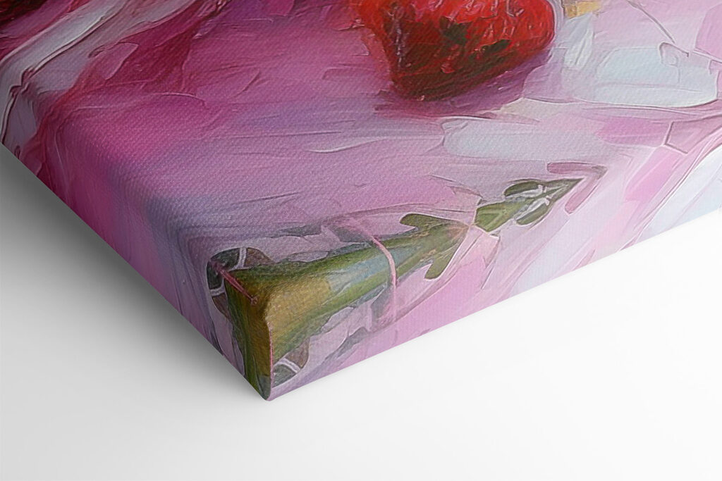 A painting of a cake with strawberries on top