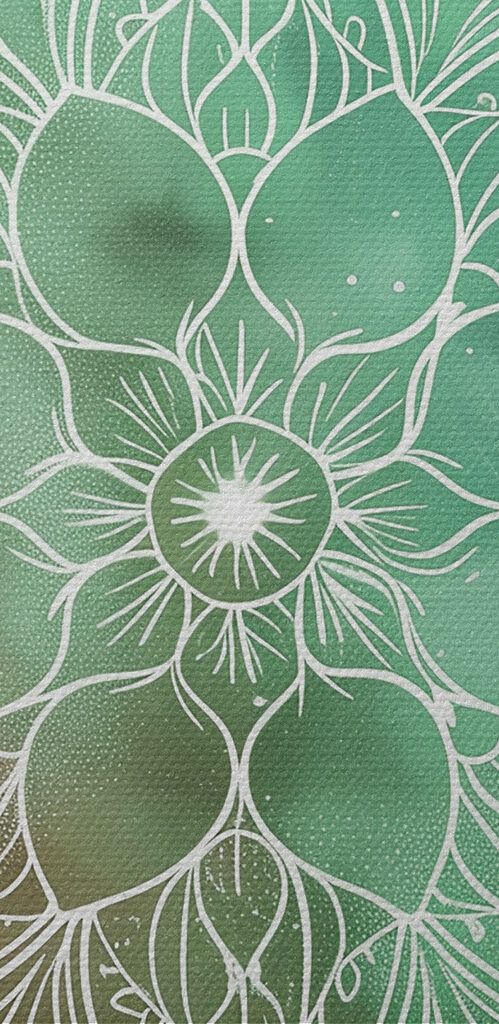 A white mandala on a green and blue background A white mandala on a green and blue background