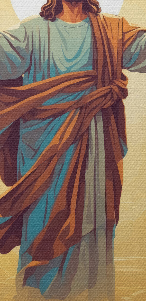 Un tableau représentant un homme en robe de chambre, les bras en l'air Un tableau représentant un homme en robe de chambre, les bras en l'air