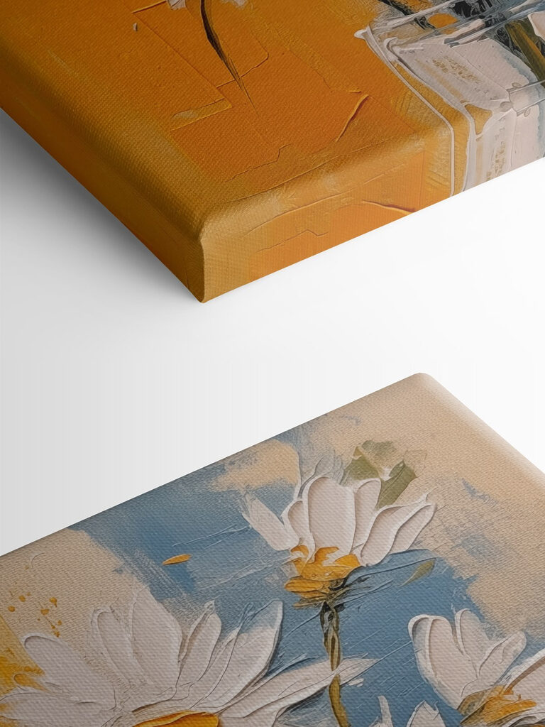 A painting of flowers in a glass