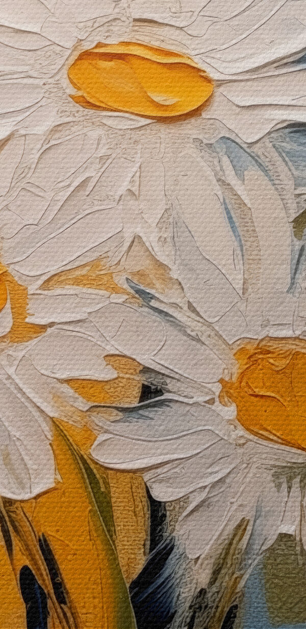 A painting of flowers in a glass