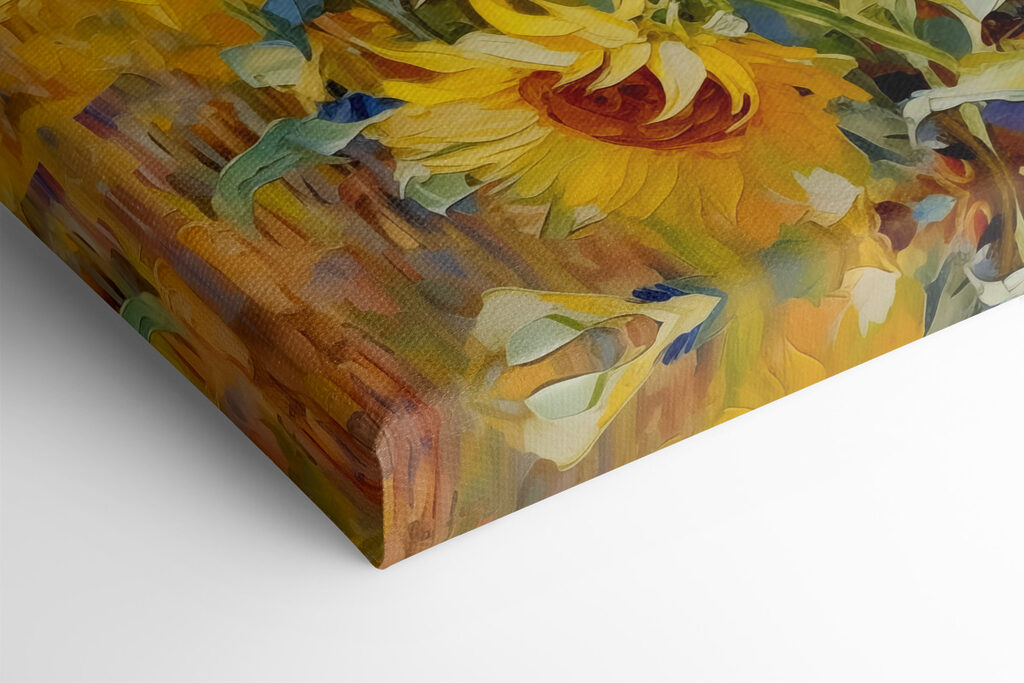 A painting of sunflowers in a field A painting of sunflowers in a field