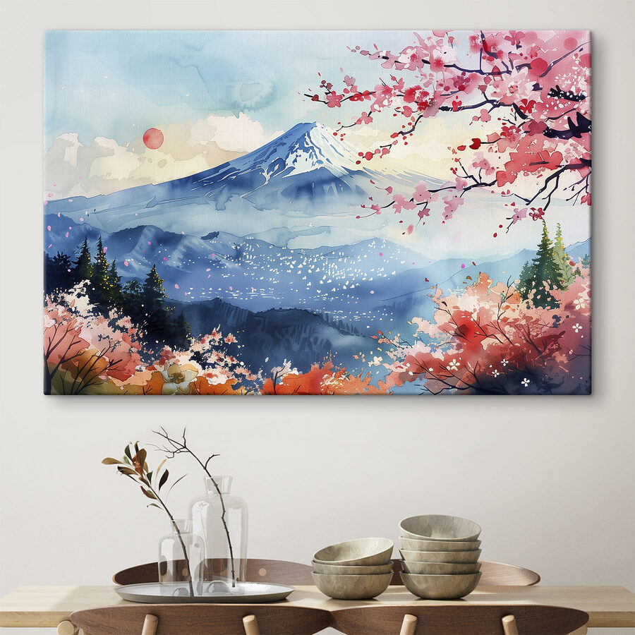 Aquarelle d'une montagne au sommet enneigé