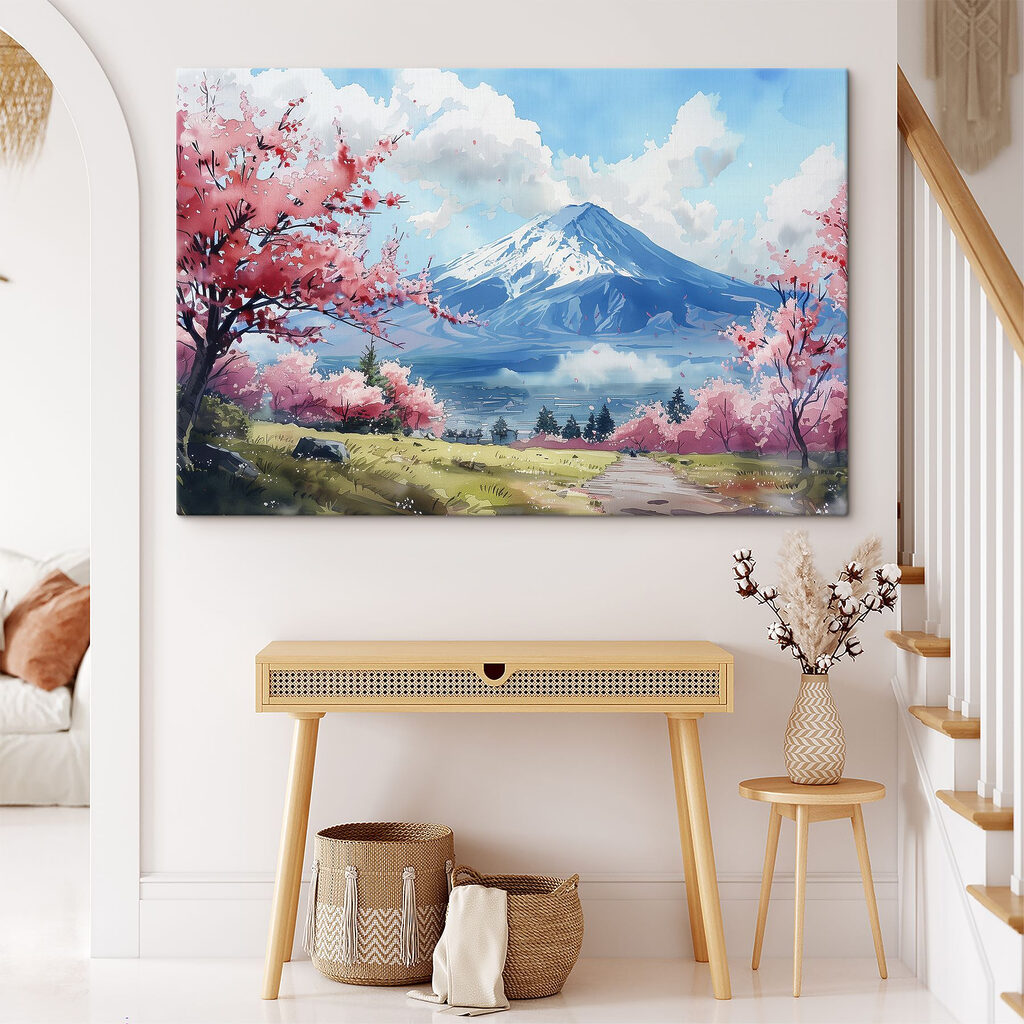 Mount Fuji with pink flowers Mount Fuji with pink flowers