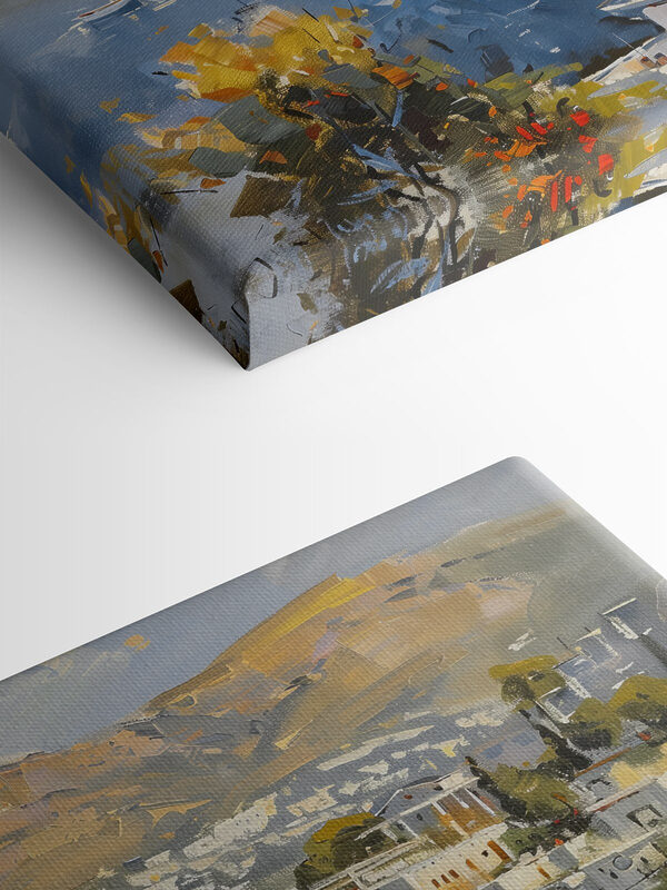 Peinture d'une ville et d'une étendue d'eau Peinture d'une ville et d'une étendue d'eau