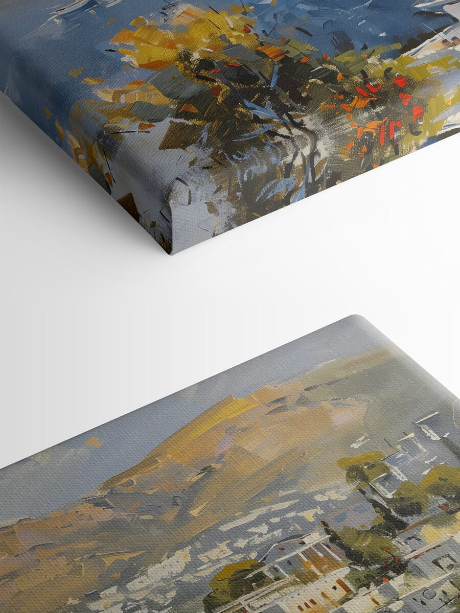 Peinture d'une ville et d'une étendue d'eau Peinture d'une ville et d'une étendue d'eau