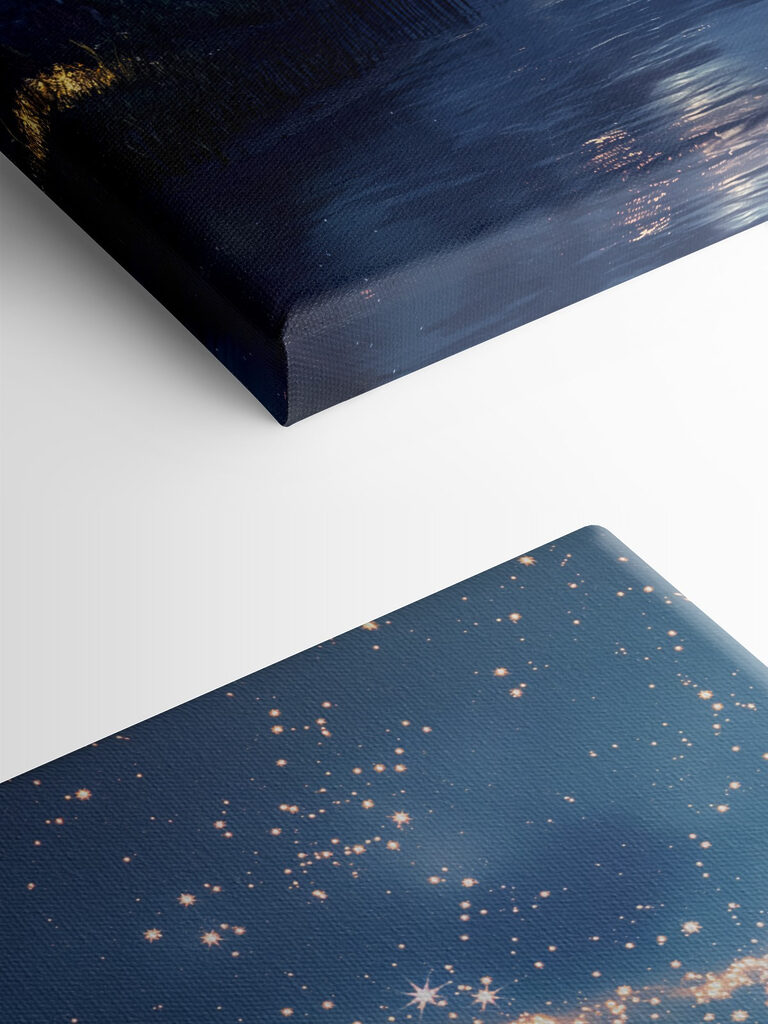 River with a mountain and stars in the sky