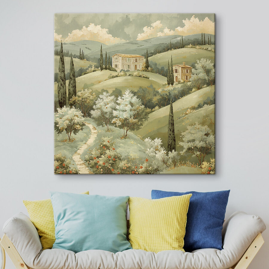 Peinture d'une maison sur une colline