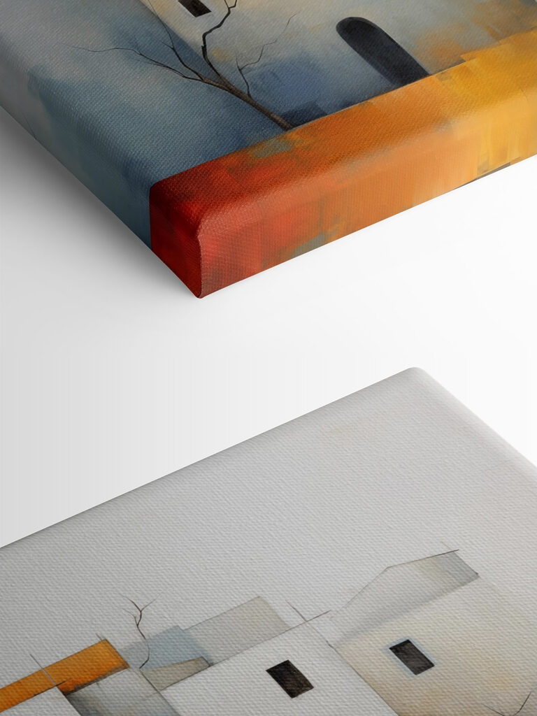 Painting of a group of buildings Painting of a group of buildings