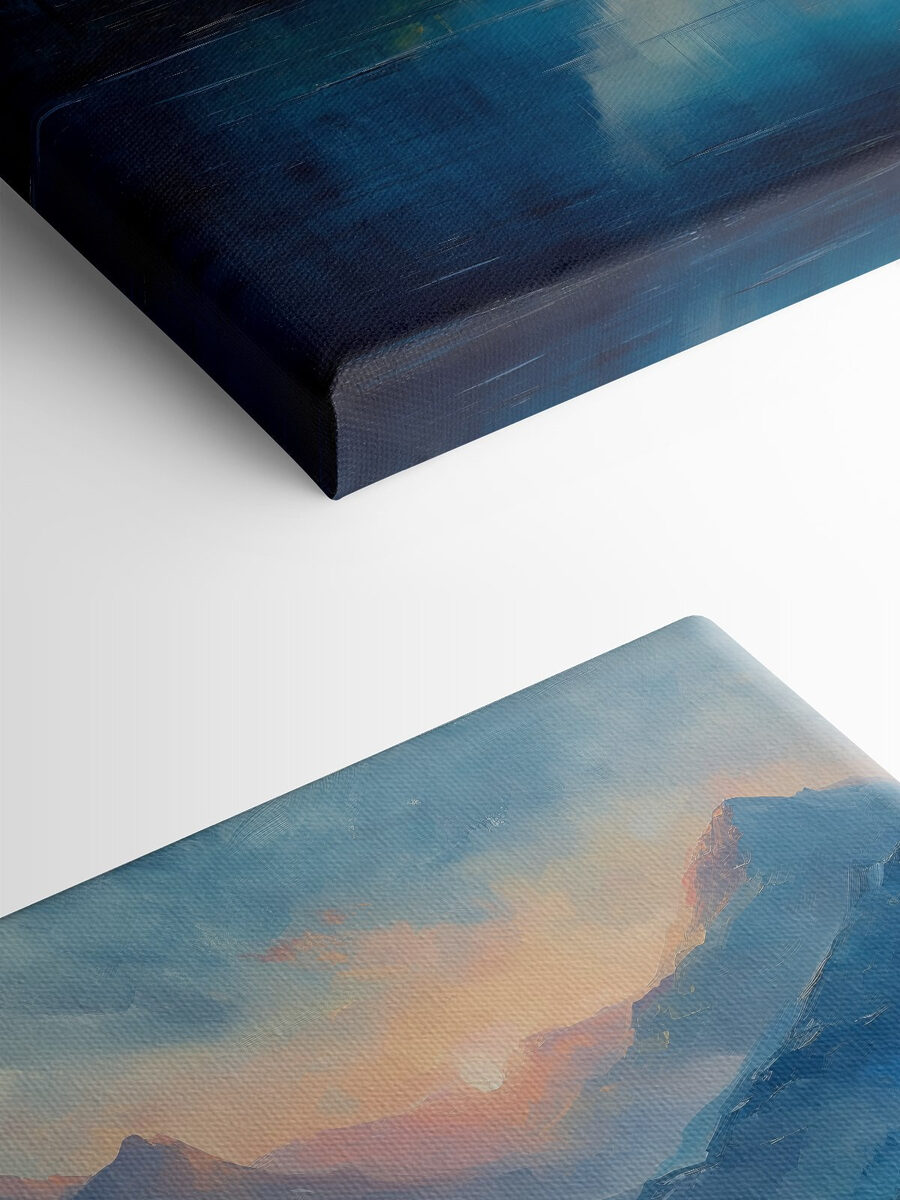 Peinture d'un lac avec montagnes et arbres