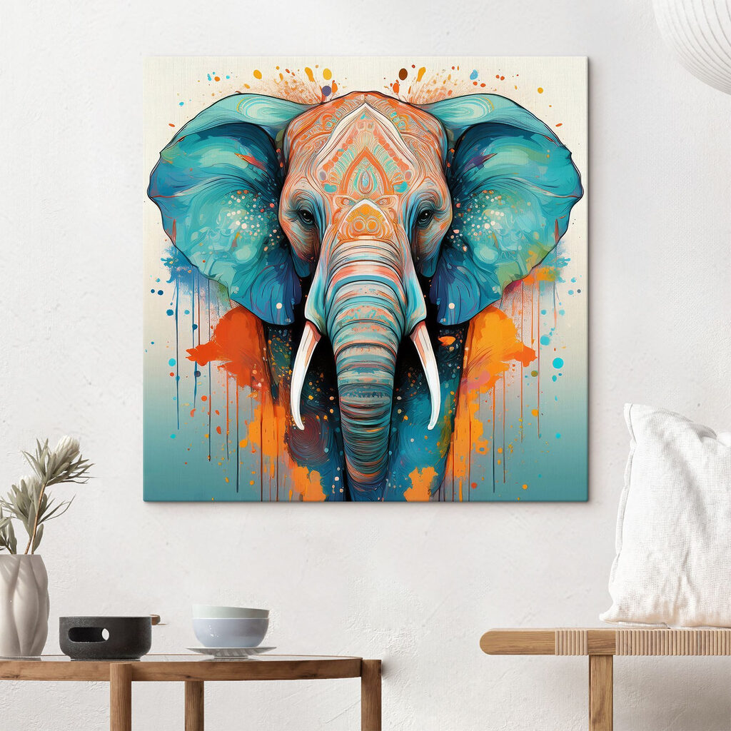 An elephant with colorful paint splatters An elephant with colorful paint splatters