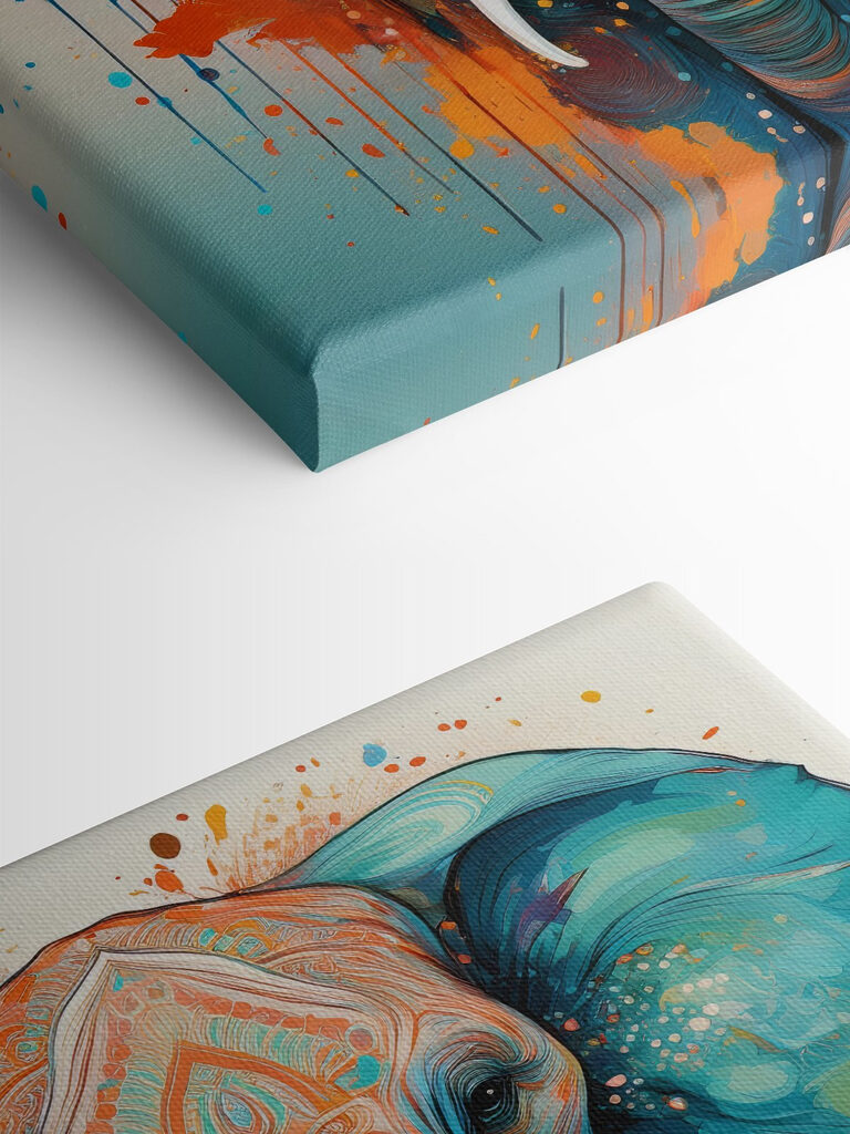 An elephant with colorful paint splatters An elephant with colorful paint splatters