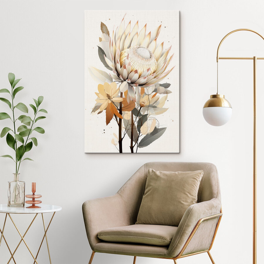 Fleur avec feuilles et fleur blanche