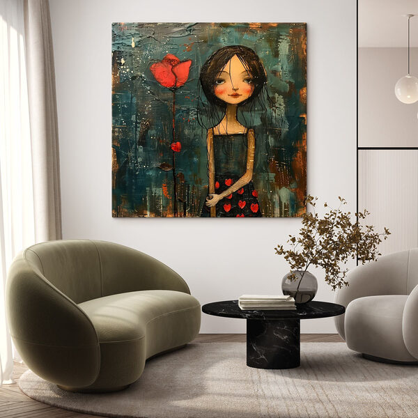 Peinture d'une fille tenant une fleur Peinture d'une fille tenant une fleur