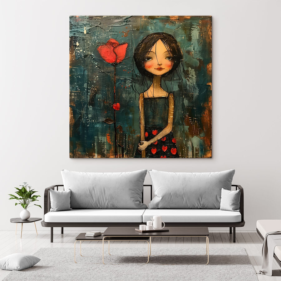 Peinture d'une fille tenant une fleur Peinture d'une fille tenant une fleur