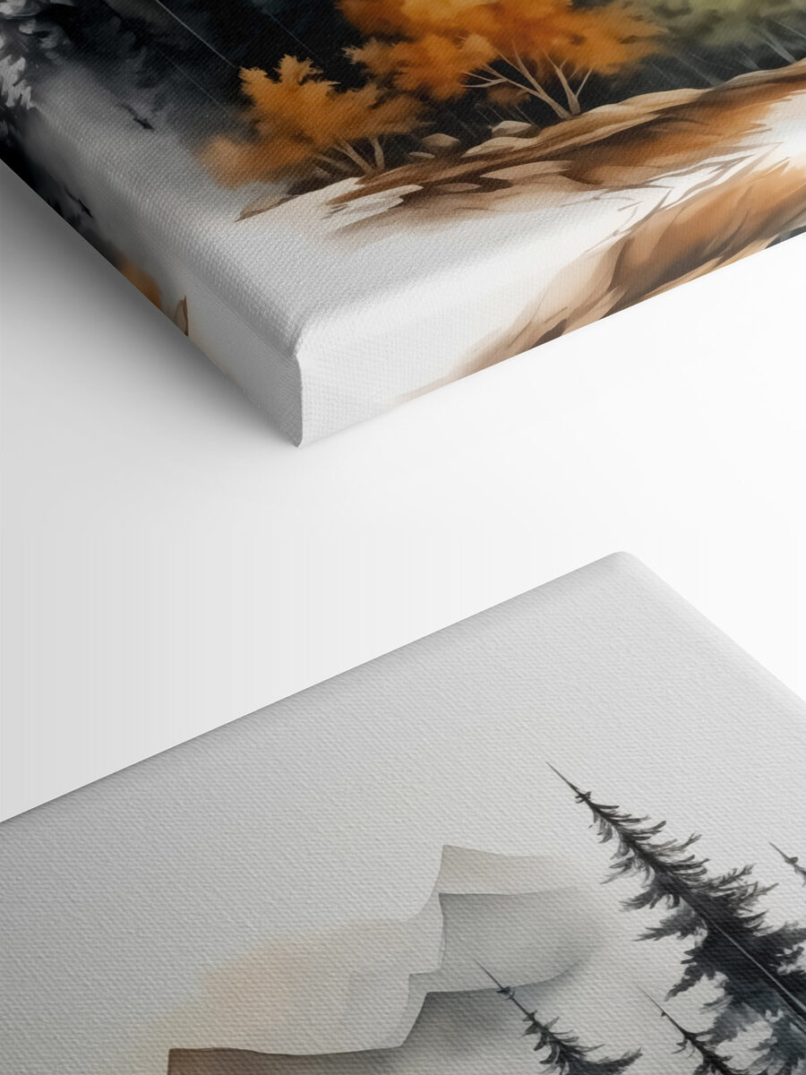 Peinture d'une forêt et de montagnes