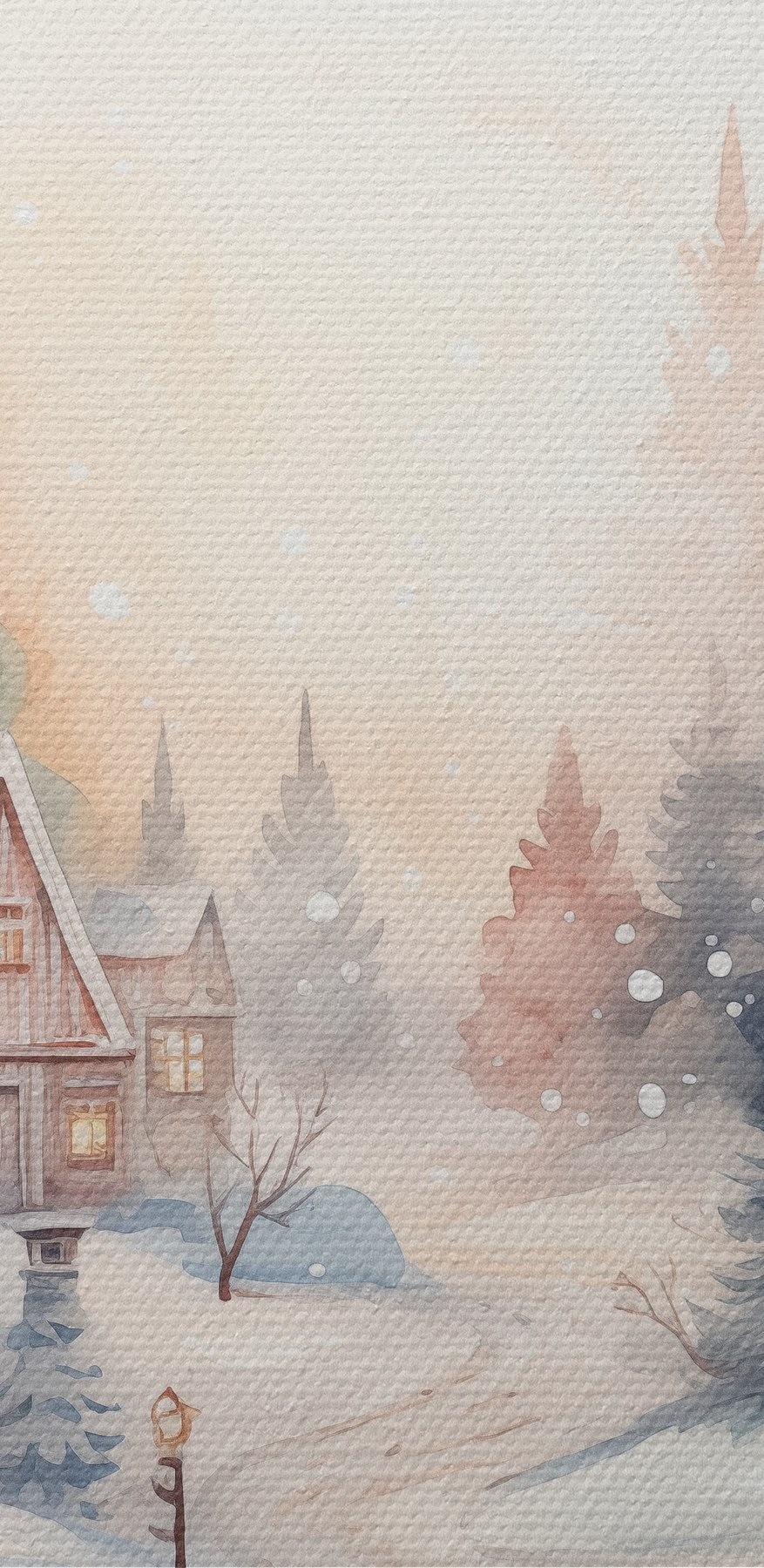 Aquarelle de maisons dans une forêt enneigée Aquarelle de maisons dans une forêt enneigée