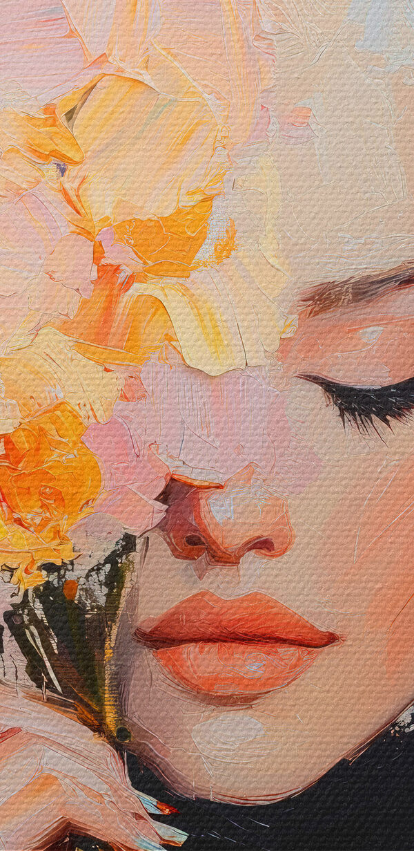 Peinture d'une femme tenant des fleurs Peinture d'une femme tenant des fleurs