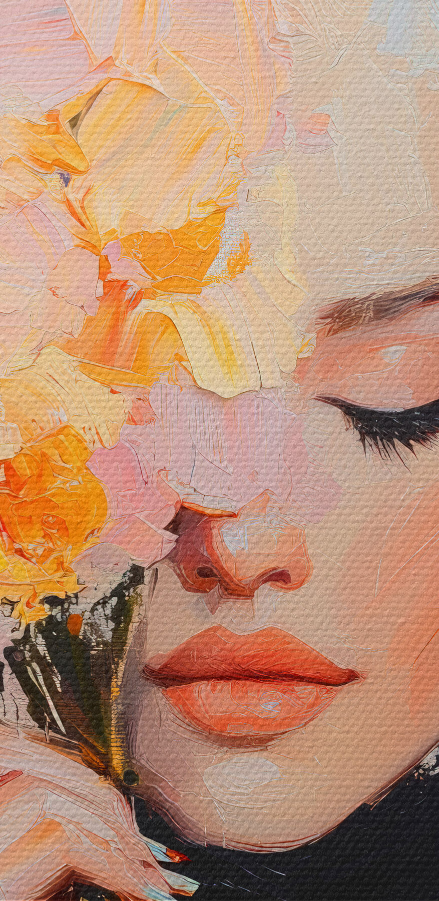 Peinture d'une femme tenant des fleurs