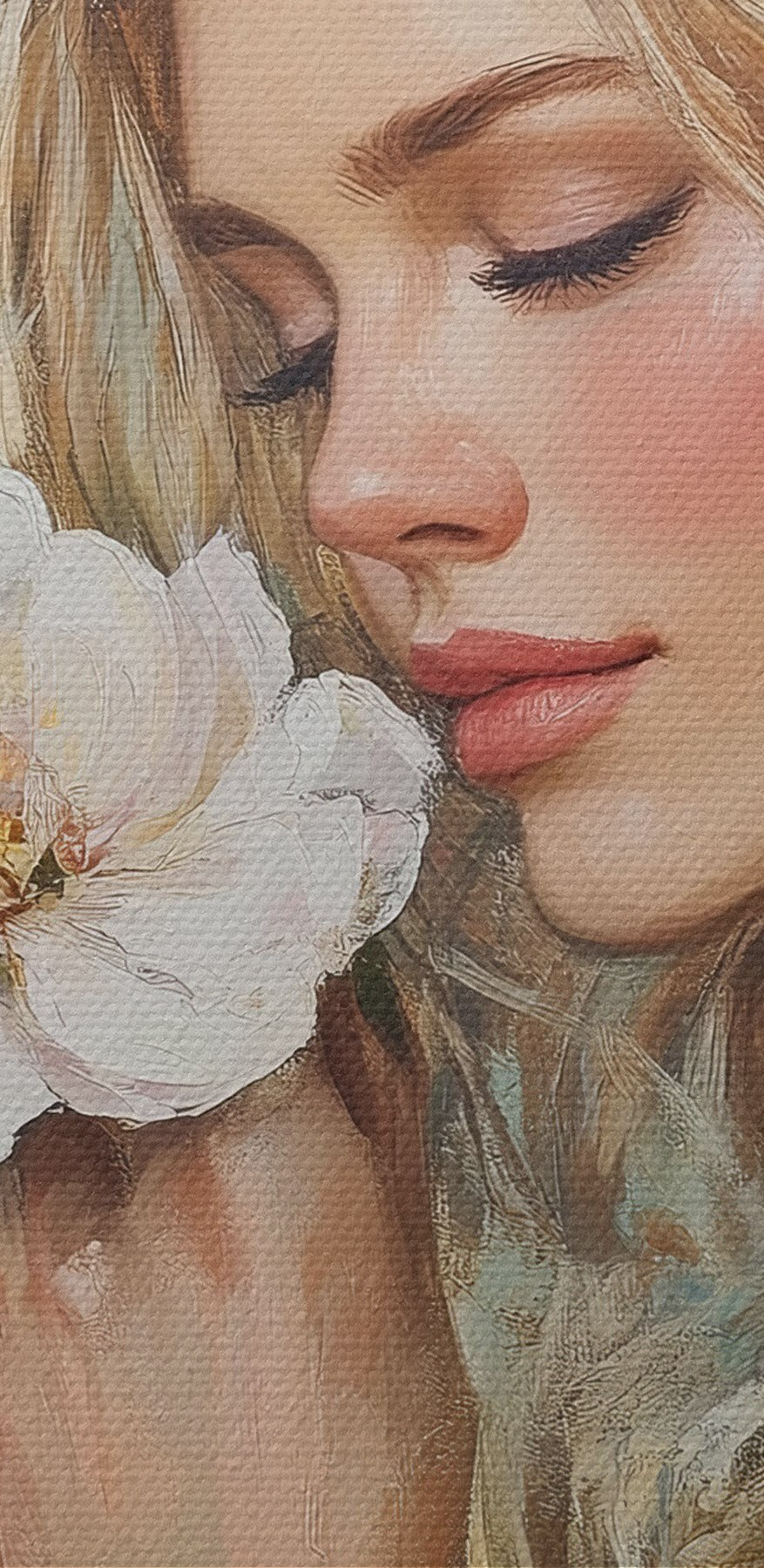 Peinture d'une femme sentant des fleurs Peinture d'une femme sentant des fleurs