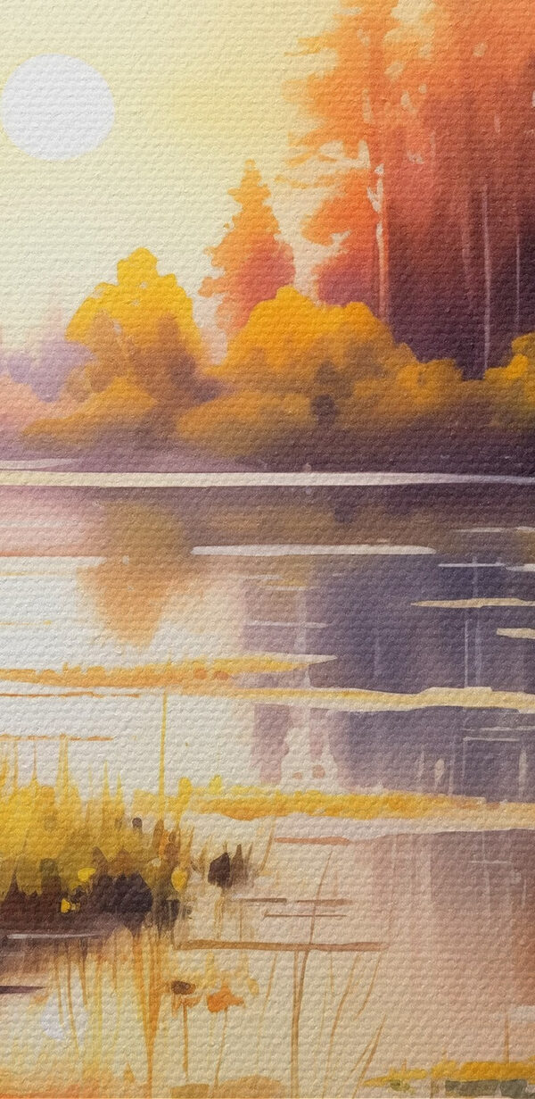 Aquarelle d'un lac avec des arbres et de l'herbe Aquarelle d'un lac avec des arbres et de l'herbe