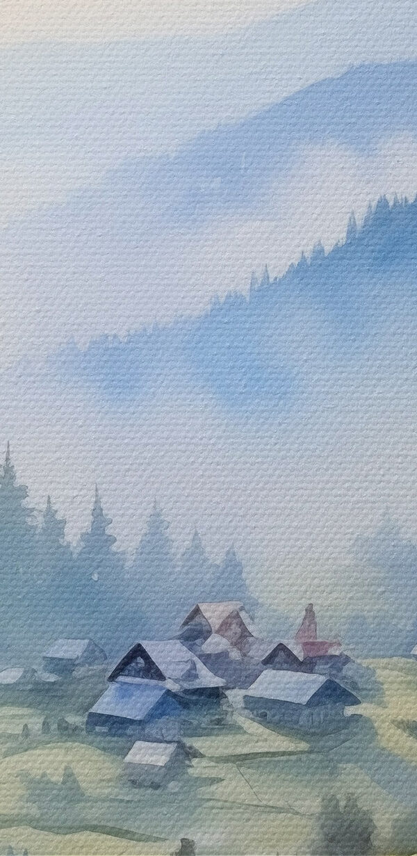 Peinture d'un village de montagne Peinture d'un village de montagne