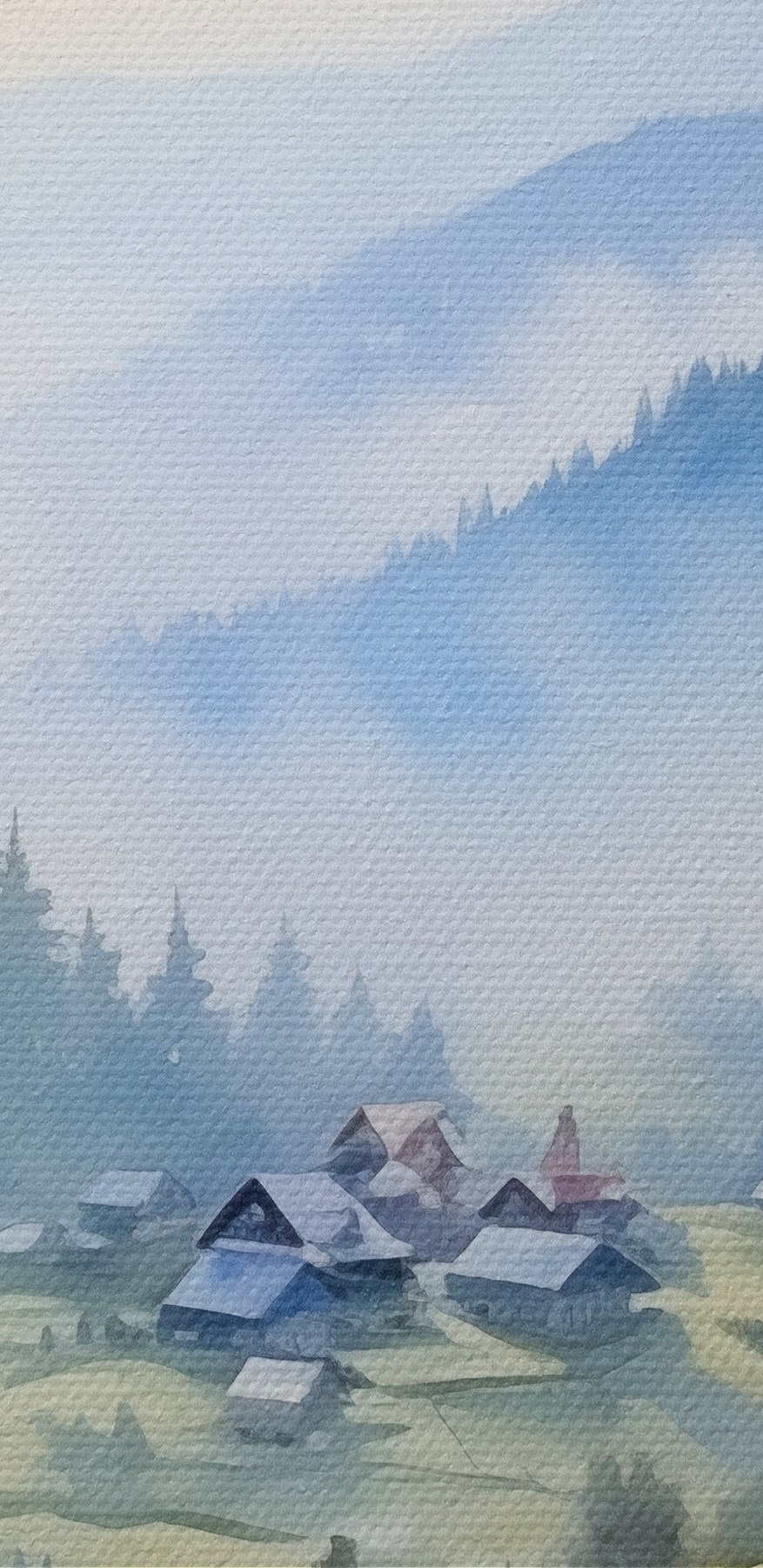 Peinture d'un village de montagne Peinture d'un village de montagne