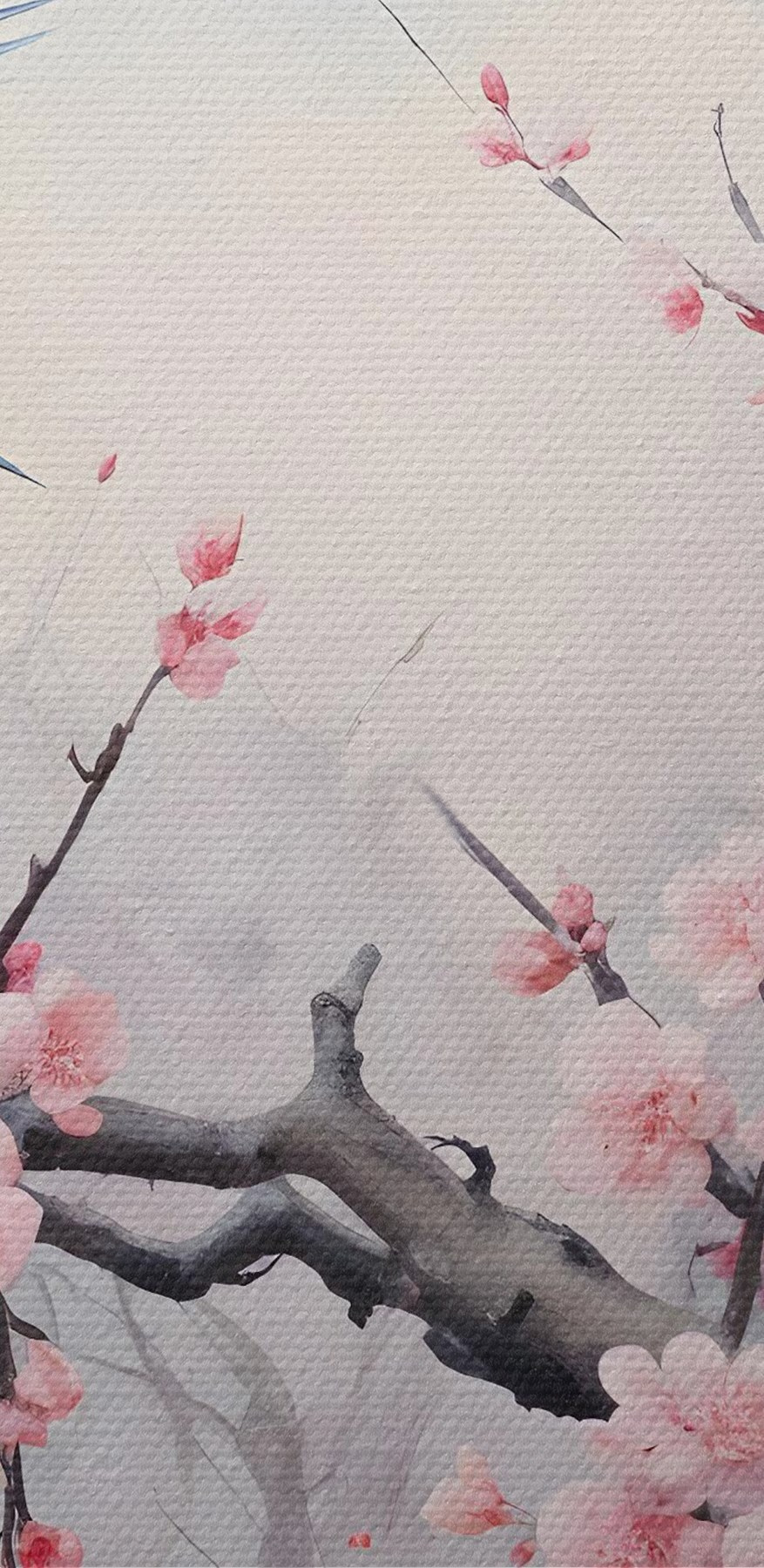 Oiseau sur une branche avec des fleurs roses
