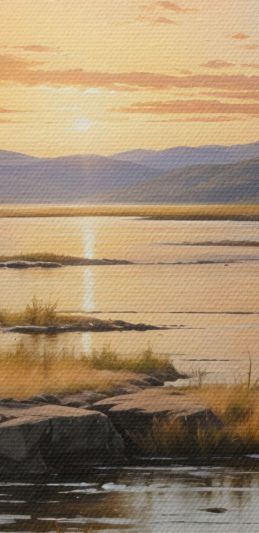 Paysage d'un lac avec un coucher de soleil