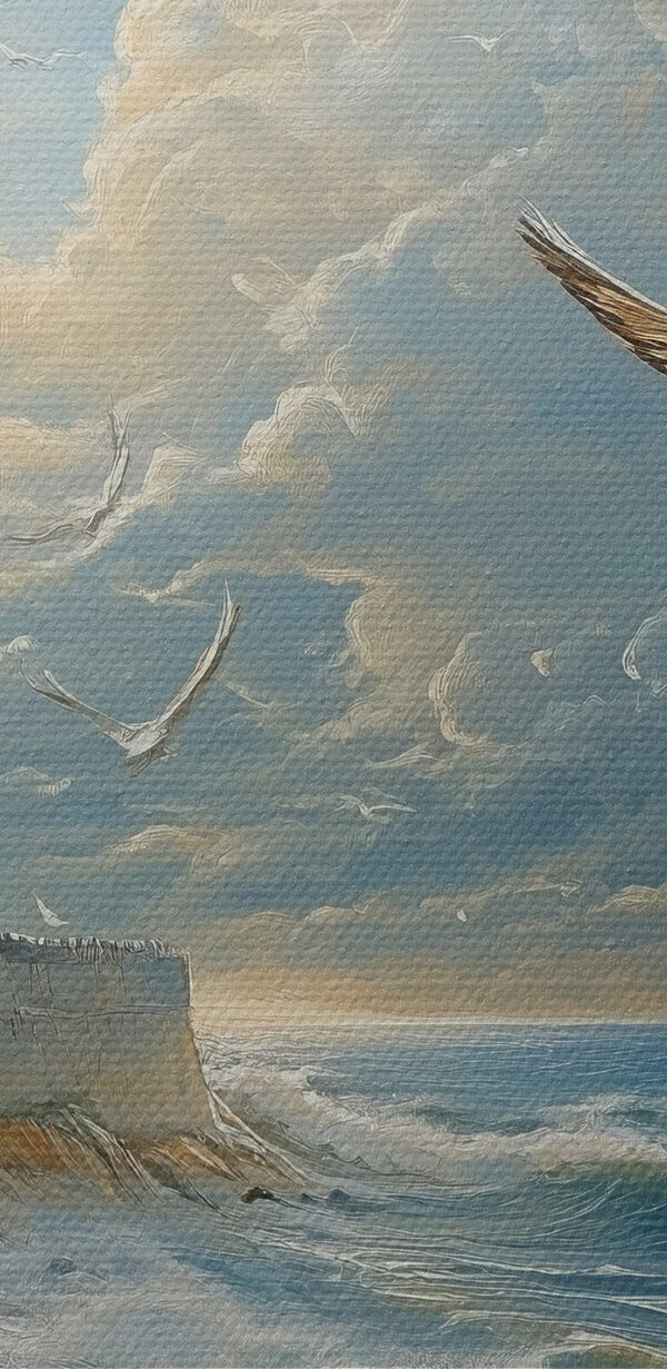 Peinture d'oiseaux volant au-dessus d'une plage Peinture d'oiseaux volant au-dessus d'une plage