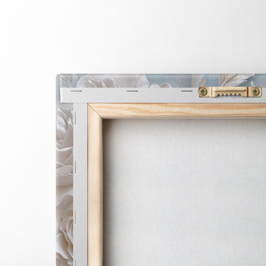 Fleurs et feuilles blanches sur fond bleu
