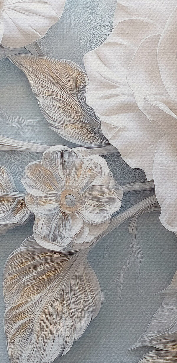 Fleurs et feuilles blanches sur fond bleu Fleurs et feuilles blanches sur fond bleu