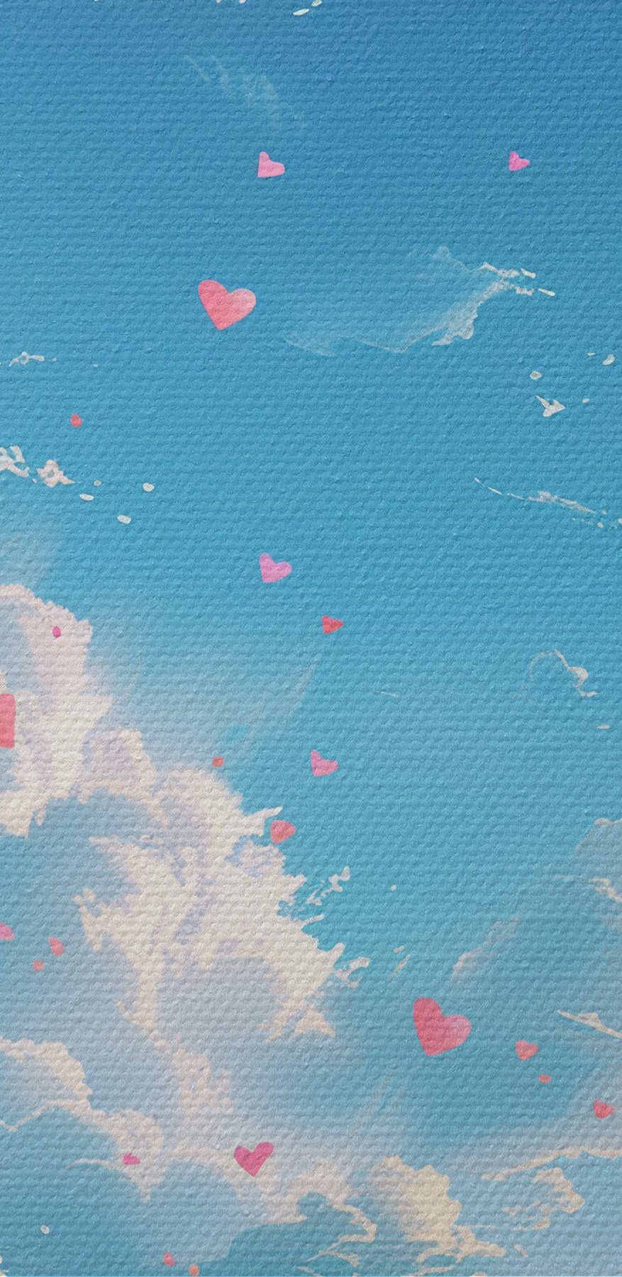 Ciel bleu avec nuages et cœurs roses