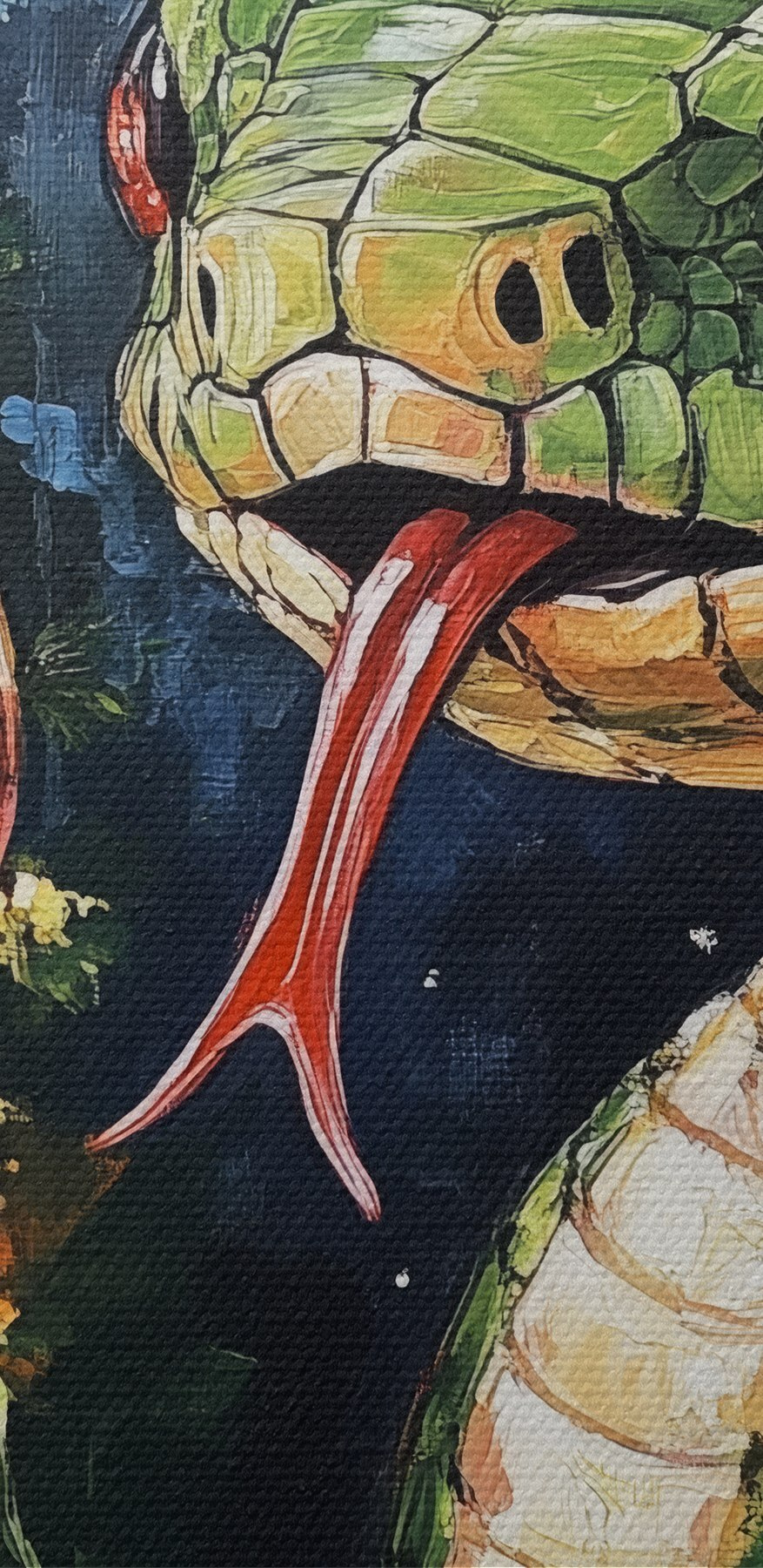 Peinture d'un serpent tenant un verre de vin