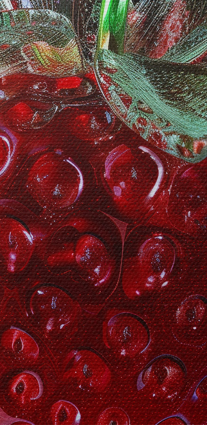 Fraise en verre avec une tige verte